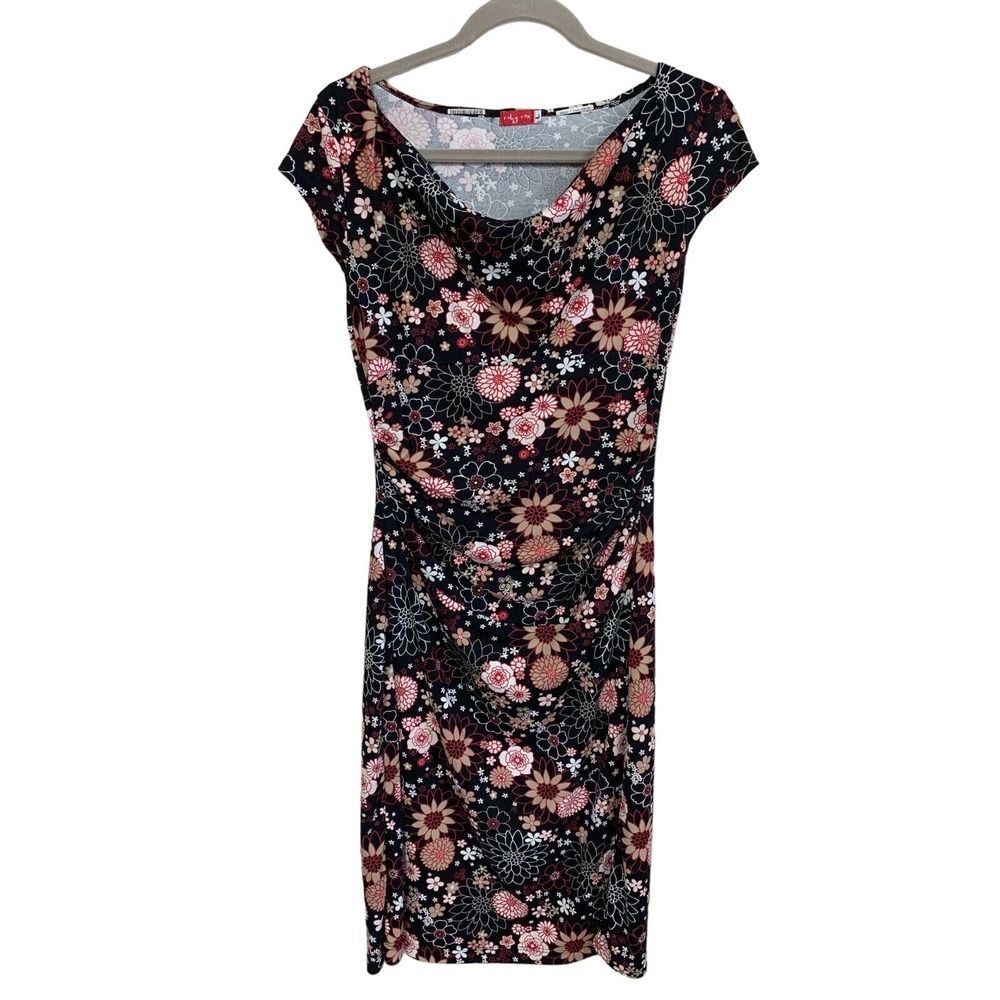 Vintage 90s Y2K Ruby Rox Dress Fitted Floral Bodycon‎ Large Cowl Neck Stretch